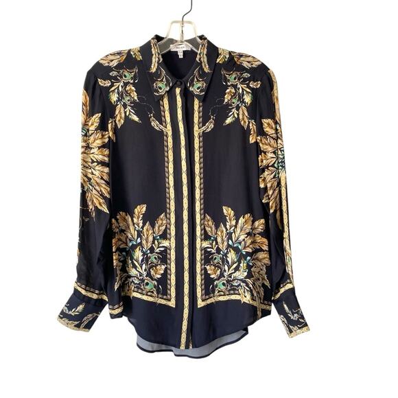 Reiss Tiff Feather Printed Button Down Blouse size 4 Navy Blue - Picture 4 of 12